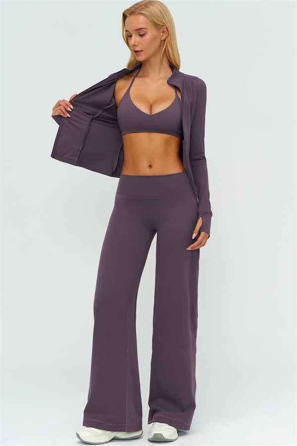 The Twirl Zip Jacket Sports Bra New Straight Leg Pants 3-Piece Set