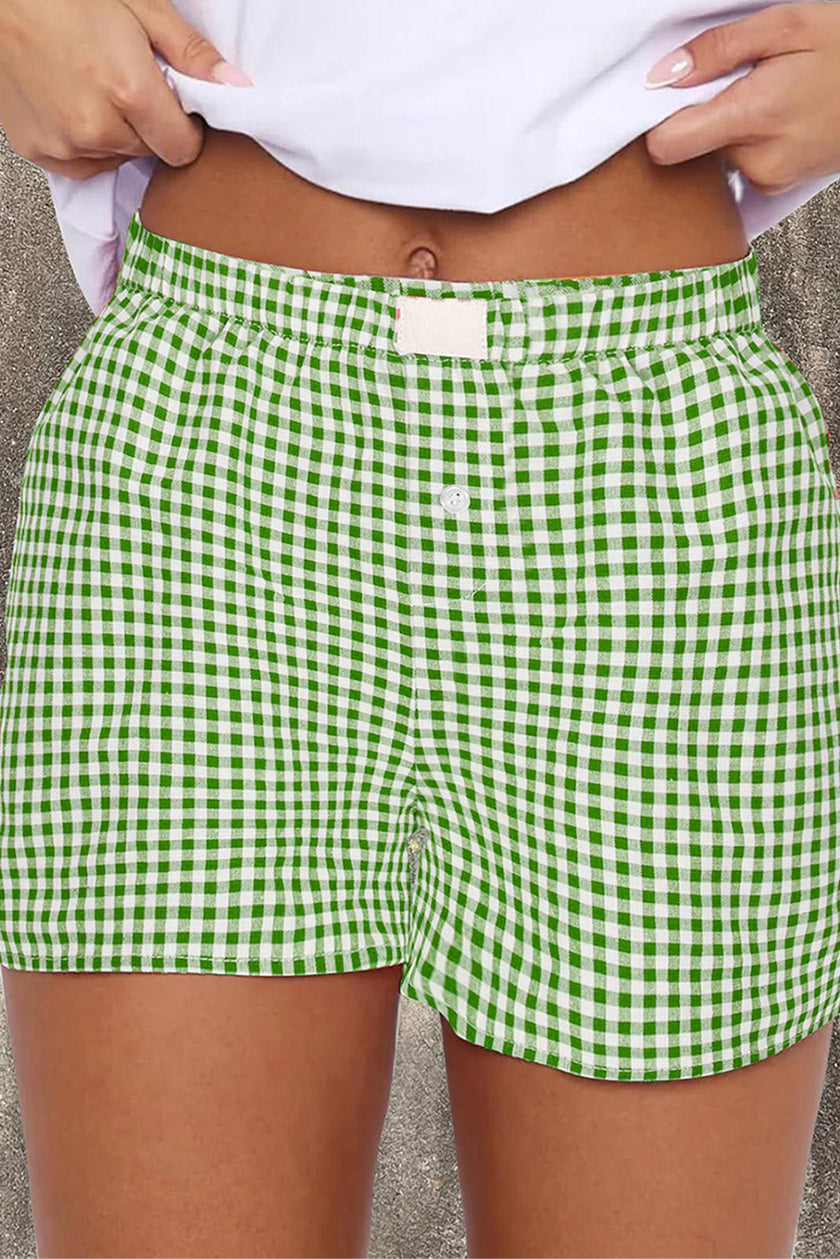 Black Gingham Printed High Waist Shorts - Pikemla