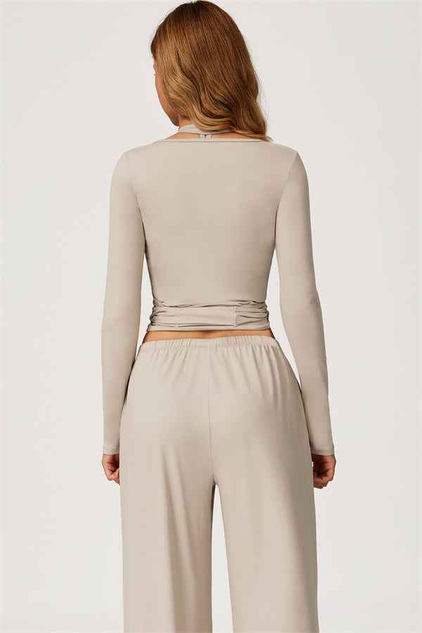 The Sprint Long Sleeve Crop Top Halter Tank Top Sweatpants 3-Piece Set