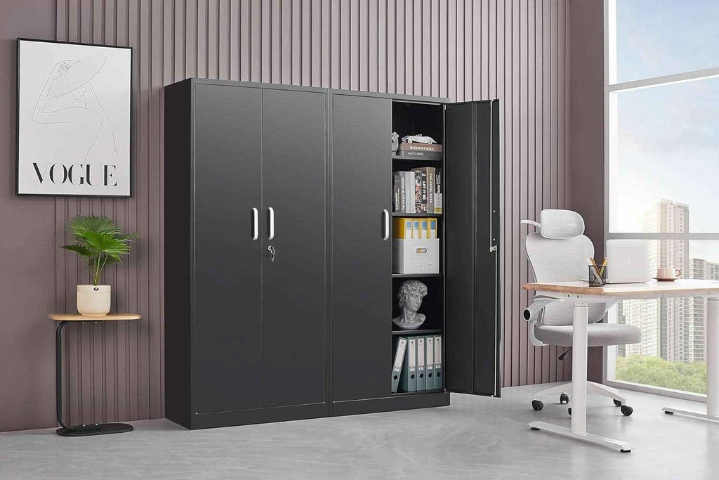 Black Metal Storage Cabinet With Locking Adjustable Shelves