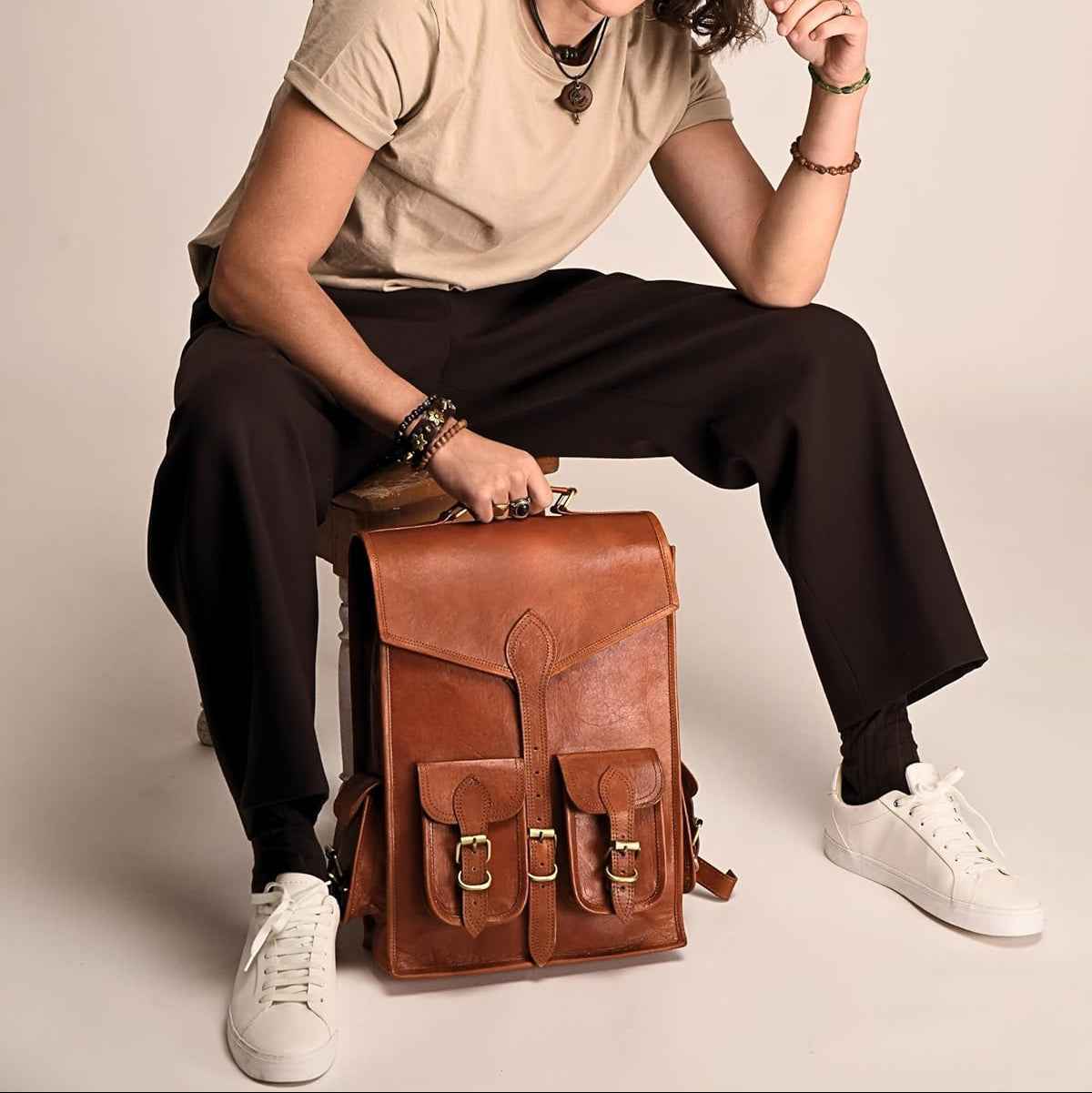 Vintage Leather Backpack Rucksack