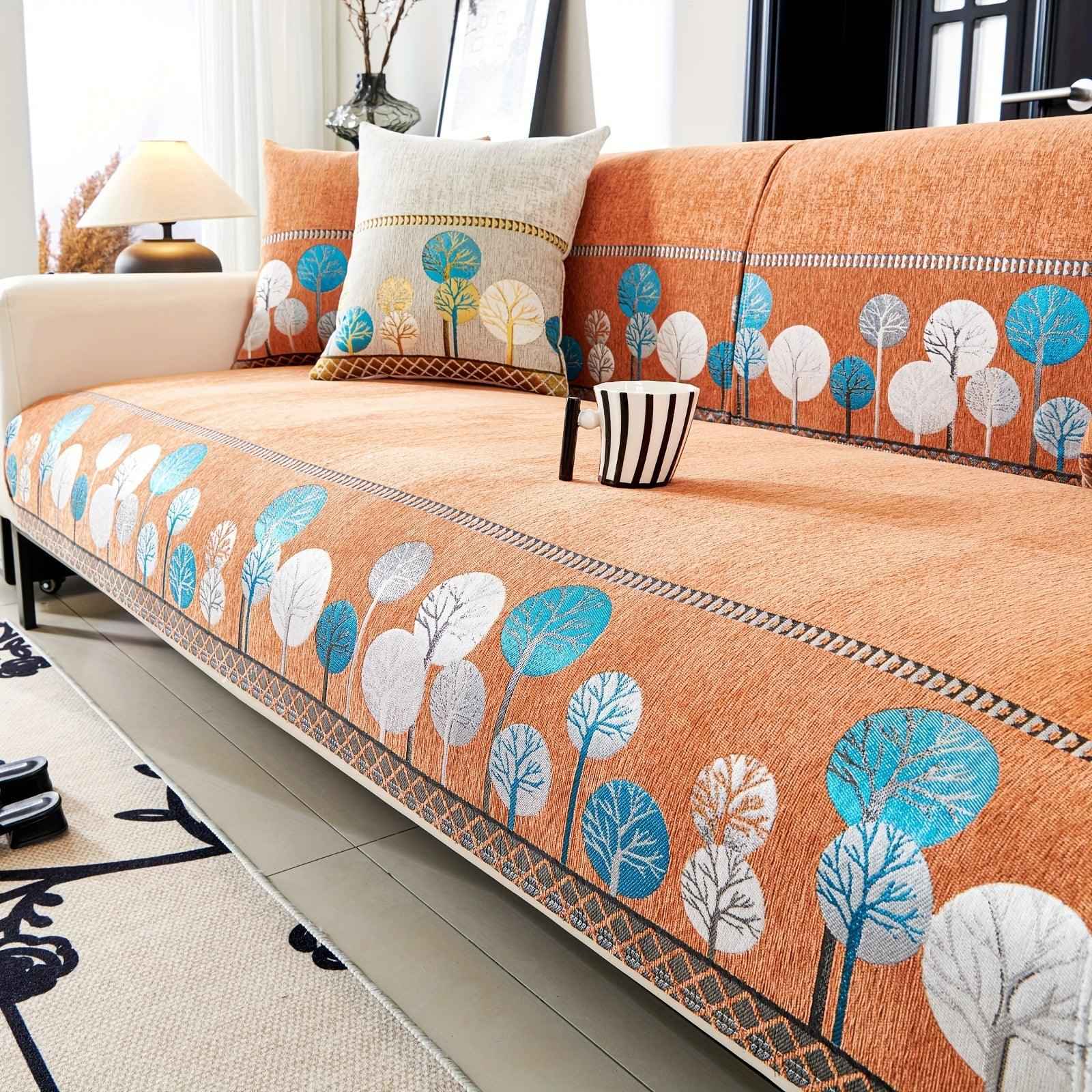 Pet Proof Couch Cover - Boho Chenille Sofa Cover with Tree Embroidery