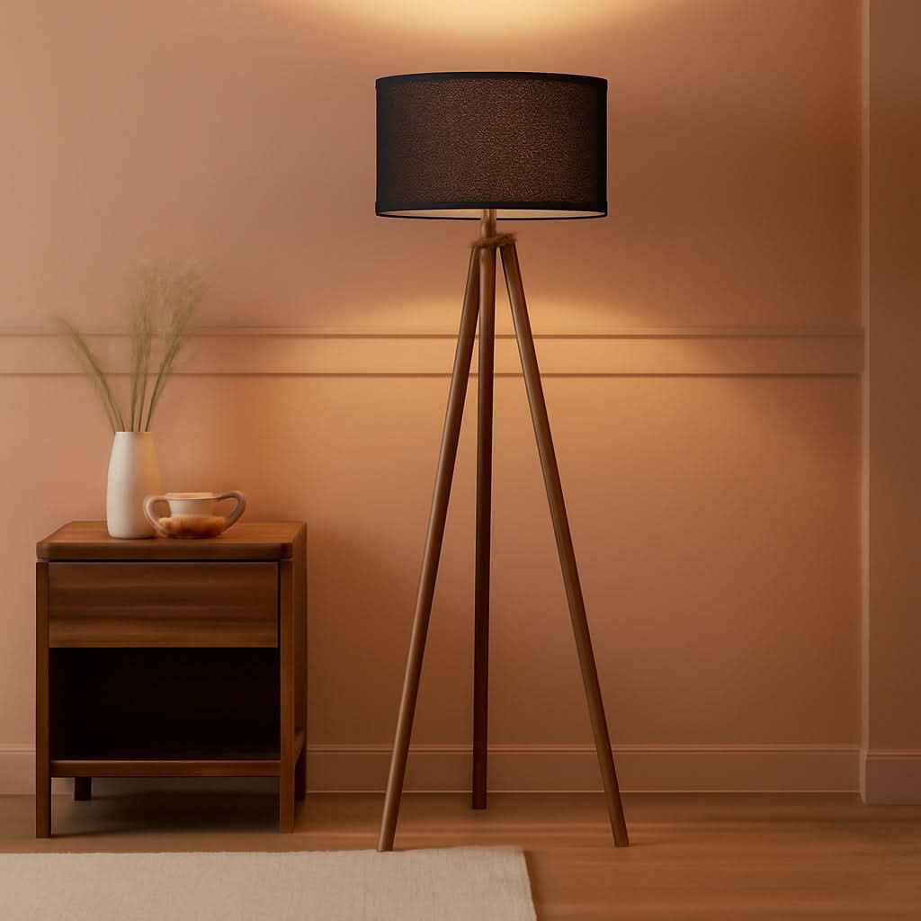Walnut Wood Tripod Floor Lamp Color Temperature LED