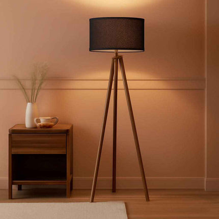 Walnut Wood Tripod Floor Lamp Color Temperature LED