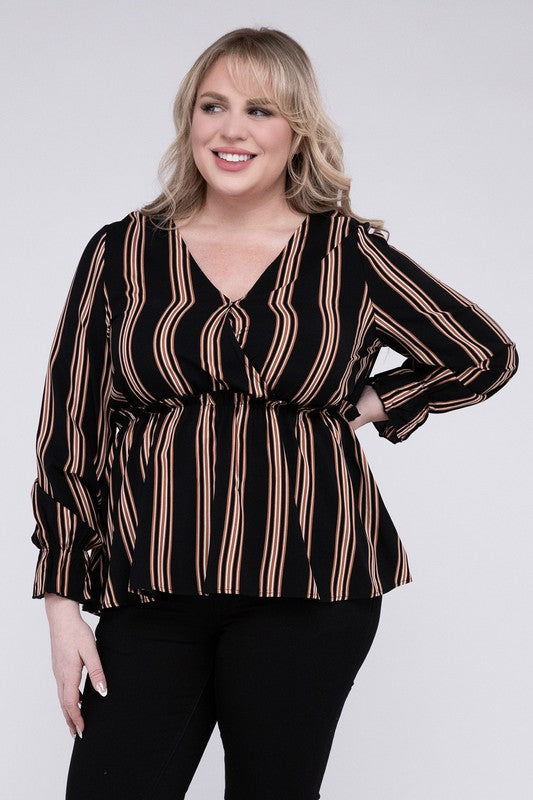 Striped Top With Ruffled Hem - Pikemla