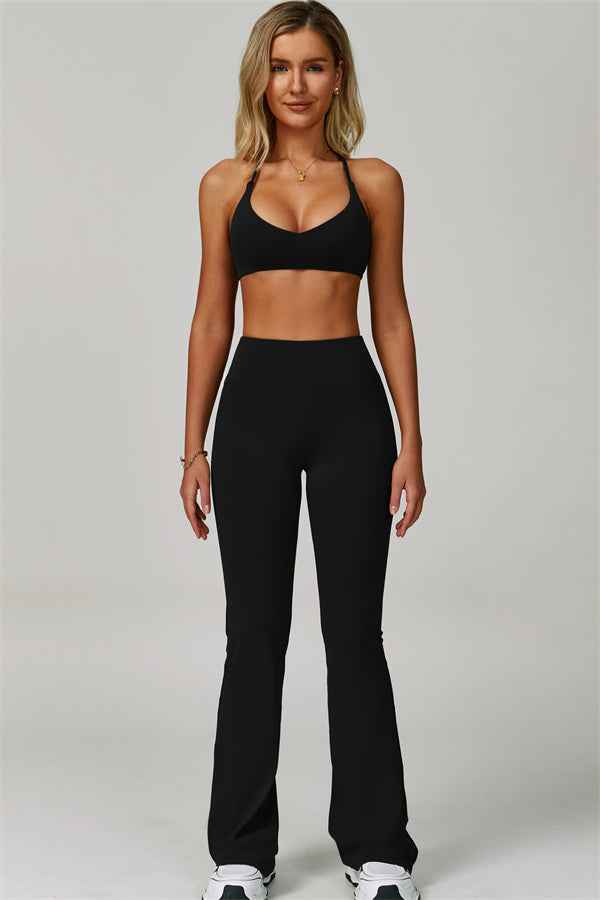 The Bold Cross Back Sports Bra Flared Leggings 2-Piece Set