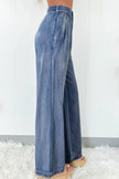 Dusk Blue Acid Wash Wide Leg High Waist Jeans - Pikemla