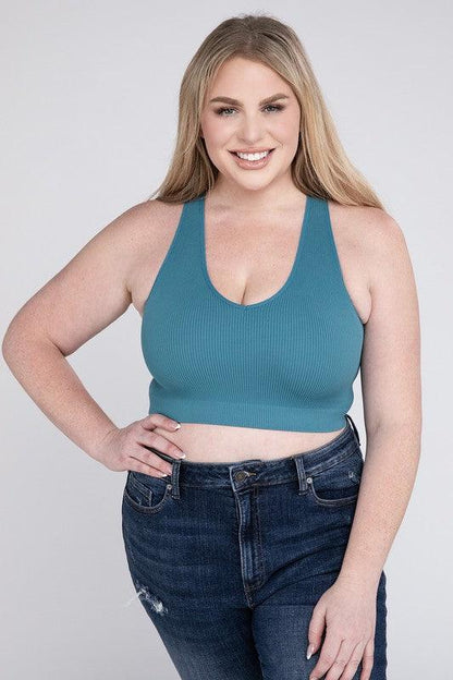 Ribbed Cropped Racerback Tank Top -Plus Sized - Pikemla