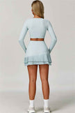 The Lavish Long Sleeve Cut-out Crop Top Tennis Skirt 2-Piece Set