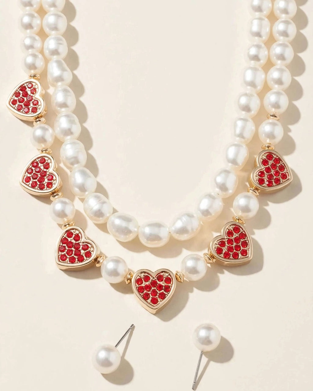 Pearled Heart Charms Necklace