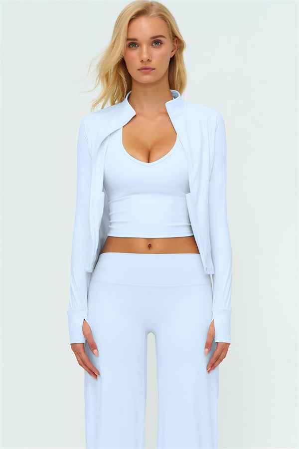 The Twirl Zip Jacket Halter Tank Top New Straight Leg Pants 3-Piece Set