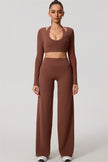 The Nestle Long Sleeve Crop Top Straight Leg Pants 2-Piece Set