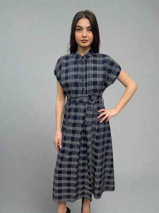 Navy Plaid Dress