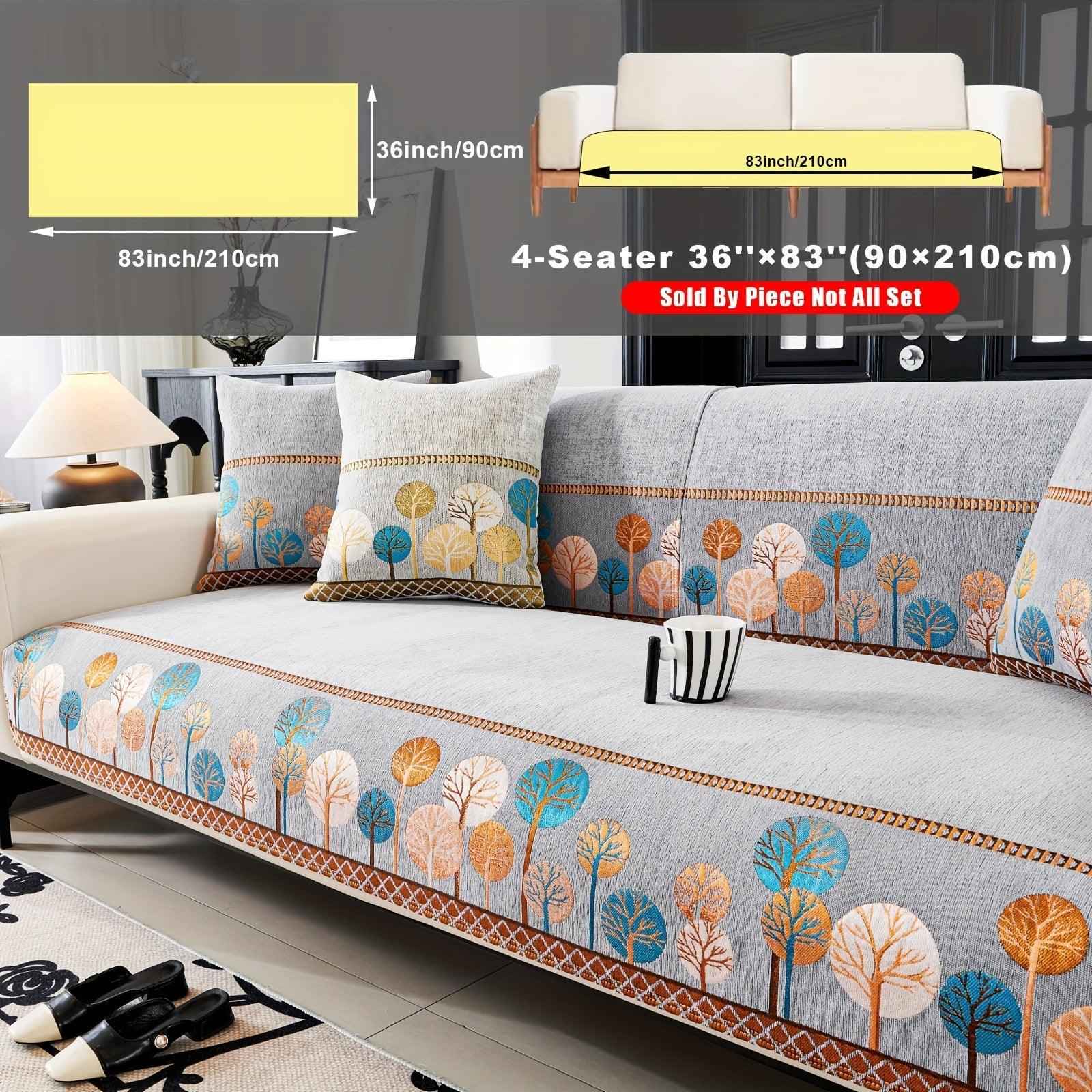 Pet Proof Couch Cover - Boho Chenille Sofa Cover with Tree Embroidery