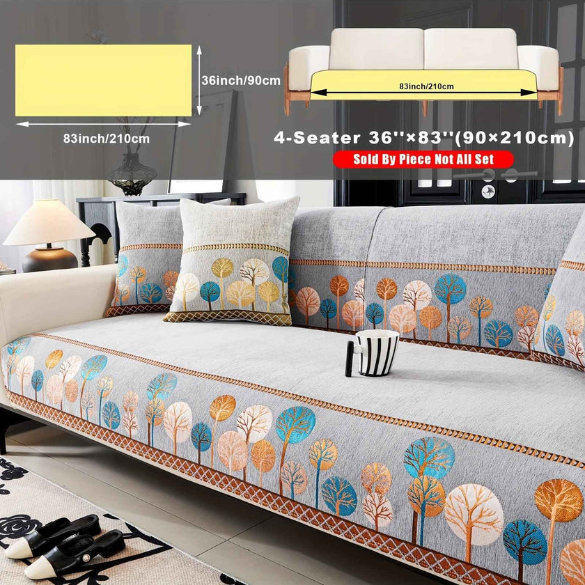 Pet Proof Couch Cover - Boho Chenille Sofa Cover with Tree Embroidery