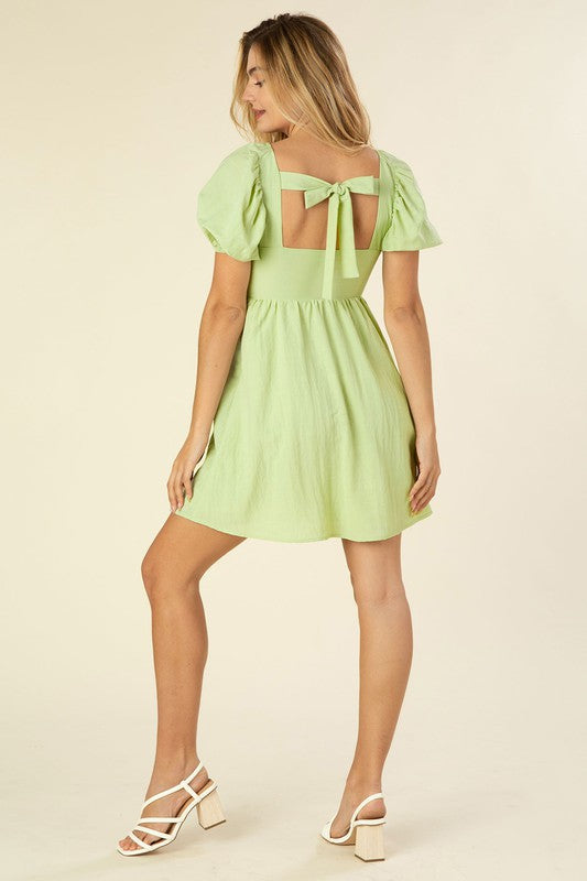 Tie back dress with puff sleeves - Pikemla