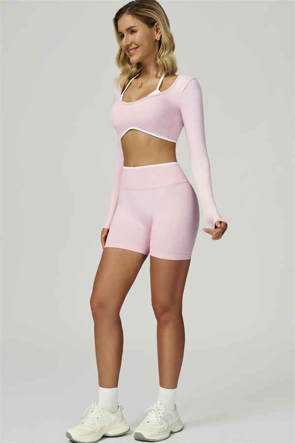 The Prime Line Long Sleeve Crop Top Shorts 2-Piece Set