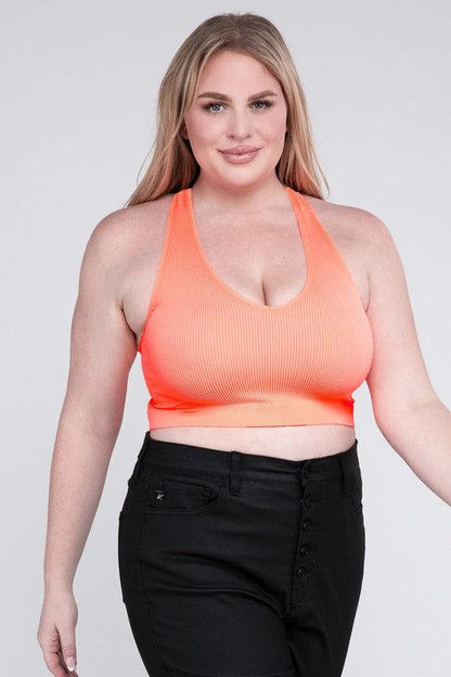 Ribbed Cropped Racerback Tank Top -Plus Sized - Pikemla