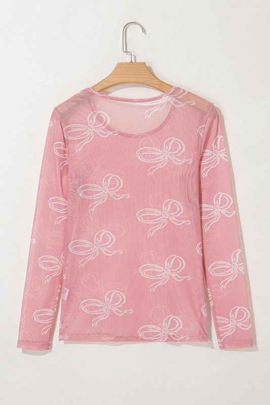 Bow Long Sleeve Mesh Top
