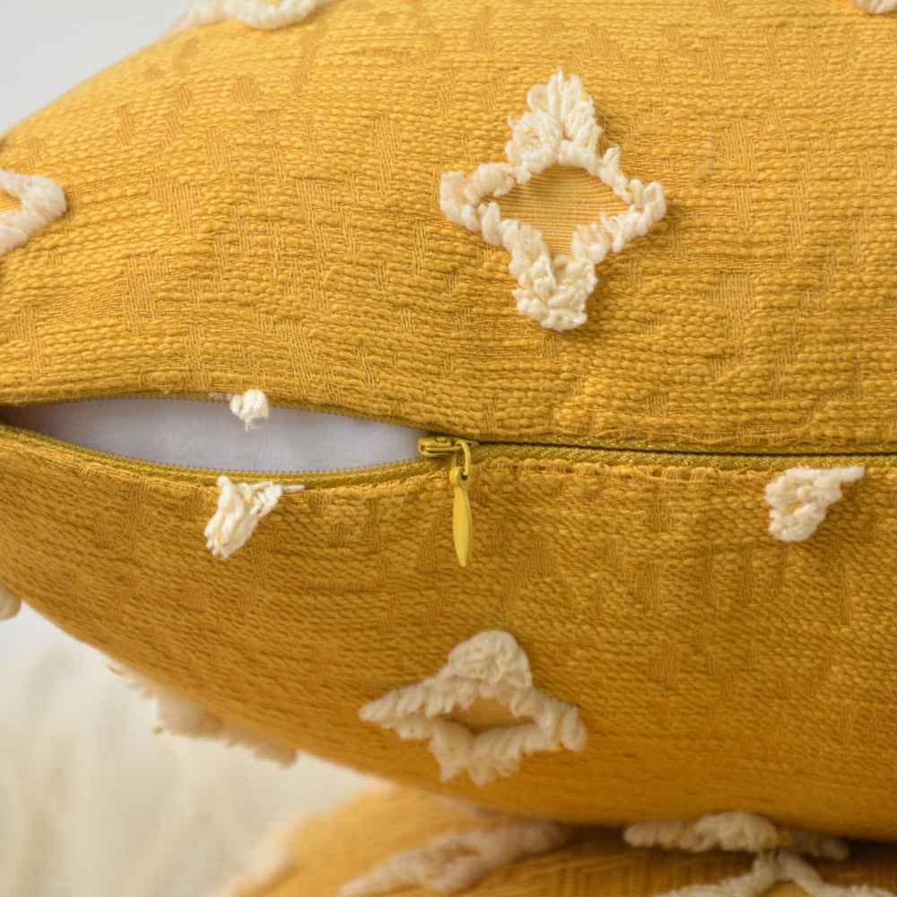 20''x20'' tufted floral 100% cotton throw pillow | 7 colors textured daisy stitch design | boho chic couch & bedroom accent | insert included