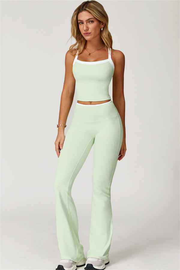 The Quest Cross Back Crop Top Flared Leggings 2-Piece Set
