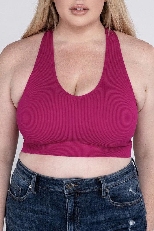 Ribbed Cropped Racerback Tank Top -Plus Sized - Pikemla