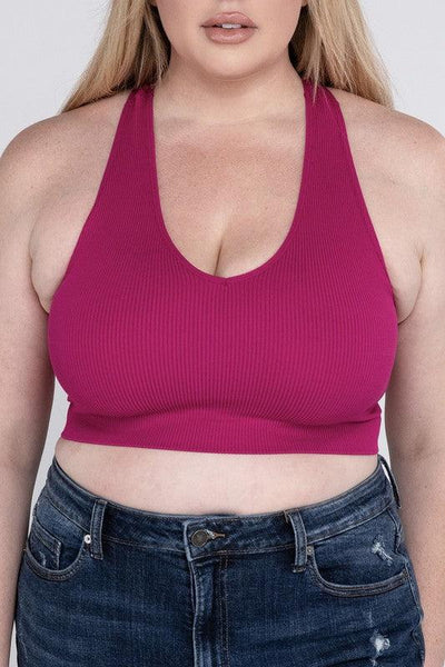 Ribbed Cropped Racerback Tank Top -Plus Sized - Pikemla