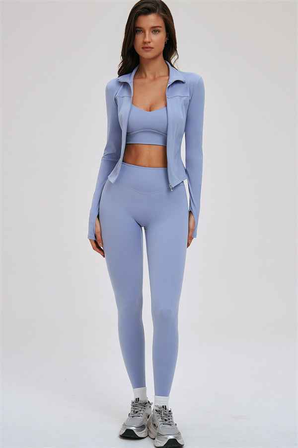 The Kinetic Zip Jacket Cross Back Sports Bra Leggings 3-Piece Set