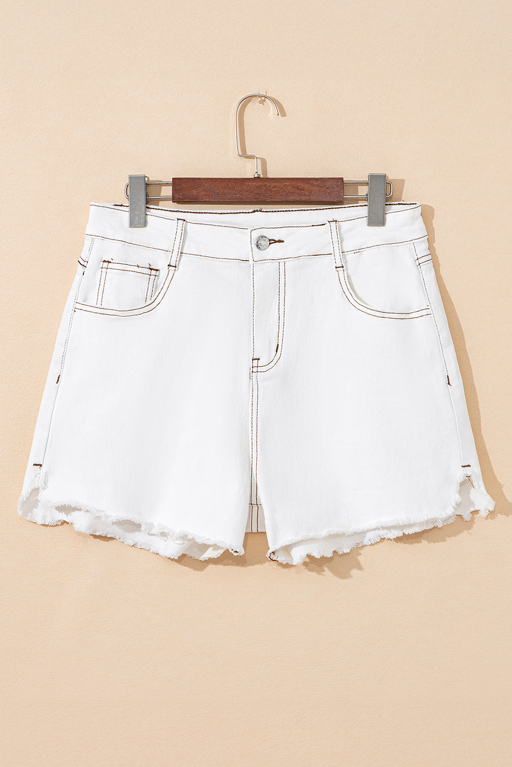 White Raw Hem High Waist Denim Shorts - Pikemla