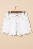 White Raw Hem High Waist Denim Shorts - Pikemla