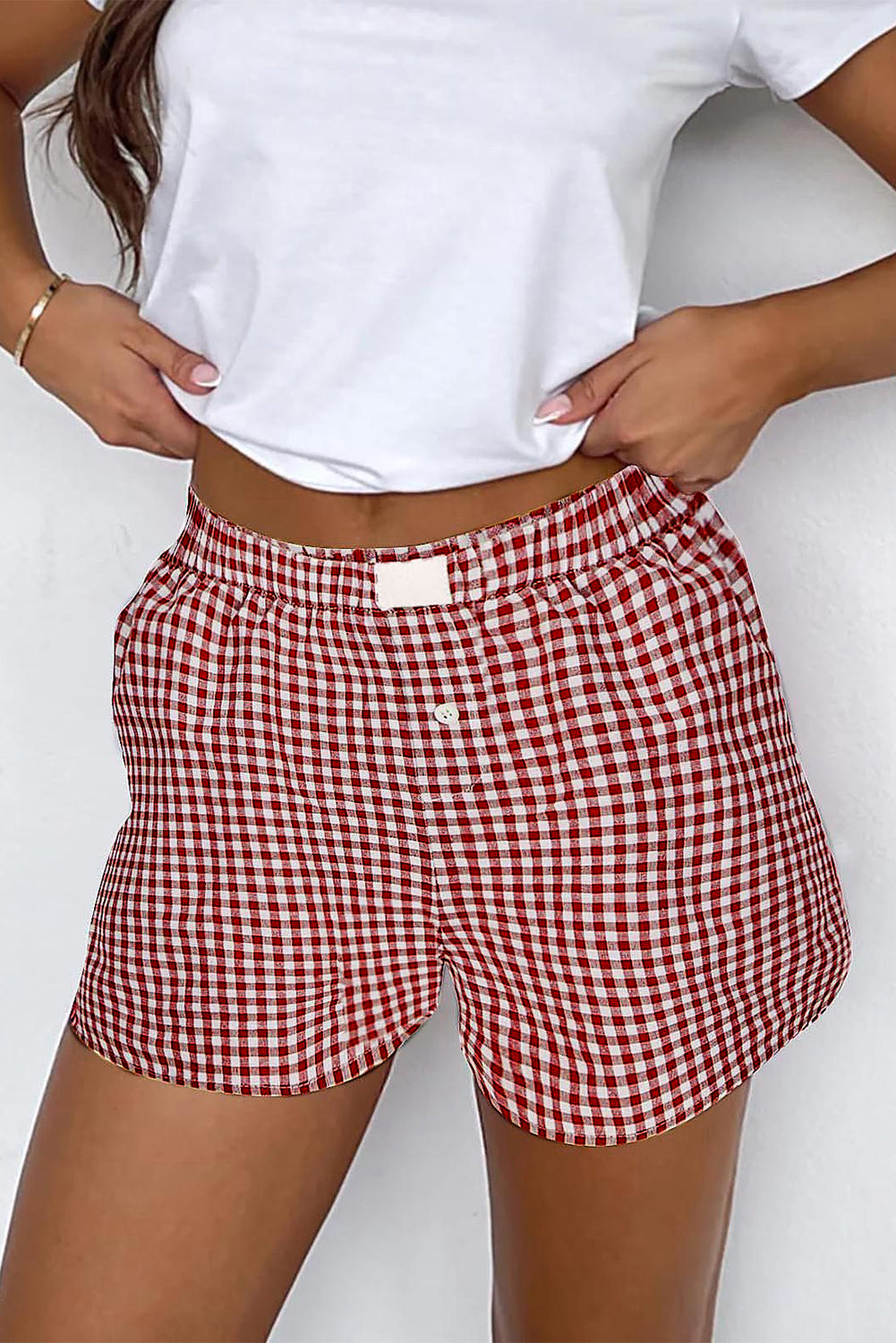 Black Gingham Printed High Waist Shorts - Pikemla