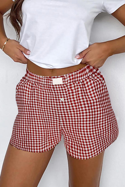 Black Gingham Printed High Waist Shorts - Pikemla