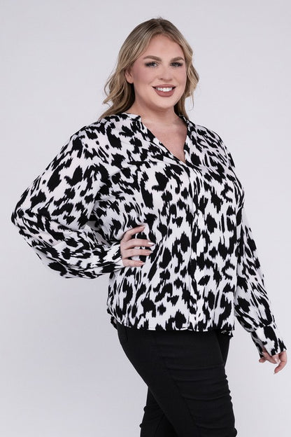 Leopard Notched Neckline Blouse - Pikemla