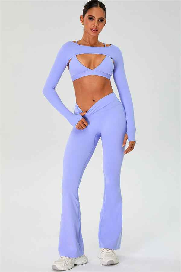 The Ember Sports Bra Crop Top Flared Leggings 3-Piece Set