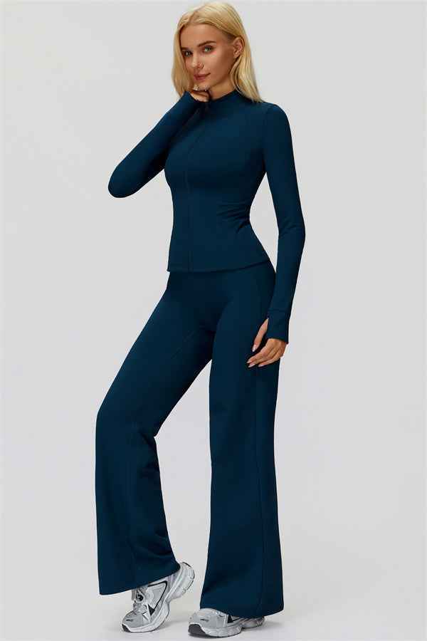 The FemmeFit Zip Jacket Straight Leg Pants 2-Piece Set