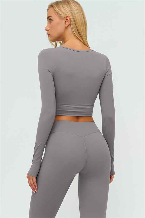 The Lushness Long Sleeve Crop Top Flared Leggings 2-Piece Set