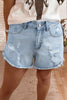 Beau Blue High Rise Distressed Raw Hem Denim Shorts - Pikemla
