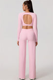 The Nestle Long Sleeve Crop Top Straight Leg Pants 2-Piece Set
