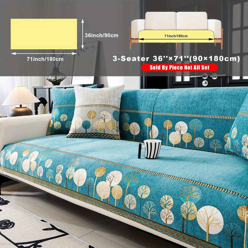 Pet Proof Couch Cover - Boho Chenille Sofa Cover with Tree Embroidery