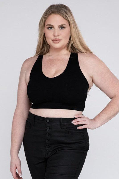 Ribbed Cropped Racerback Tank Top -Plus Sized - Pikemla