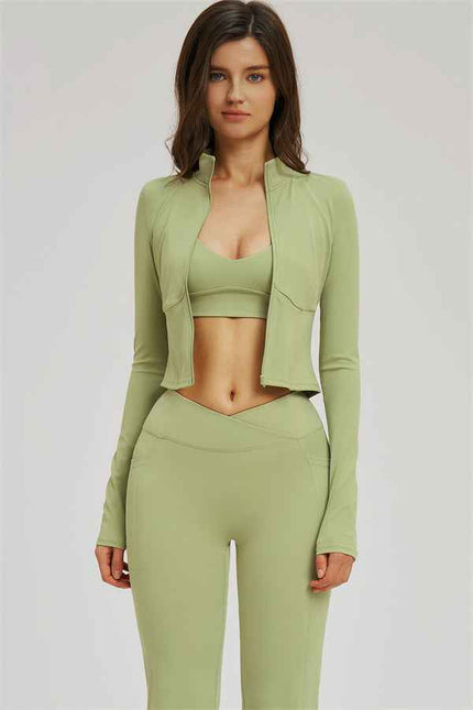 The Sizzle Zip Jacket Sports Bra Flared Leggings 3-Piece Set