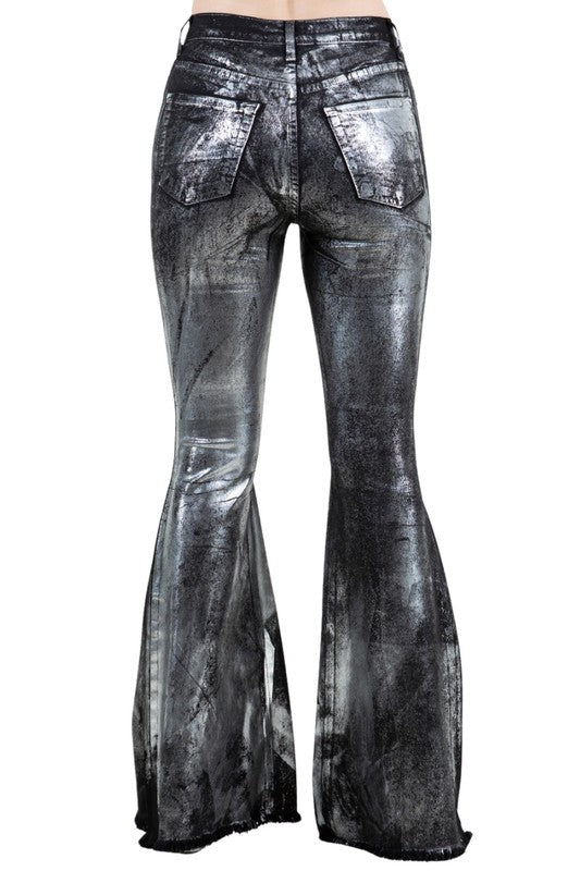 Metallic Bell Bottom Jean Black -Inseam 32 - Pikemla