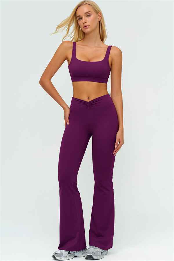 The Lushness V-Back Sports Bra Flared Leggings 2-Piece Set