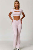 The Lavish Cut-out Crop Top Flared Leggings 2-Piece Set