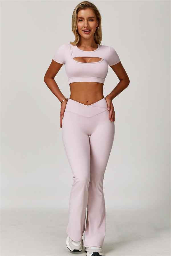 The Lavish Cut-out Crop Top Flared Leggings 2-Piece Set