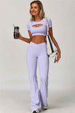 The Lavish Cut-out Crop Top Flared Leggings 2-Piece Set