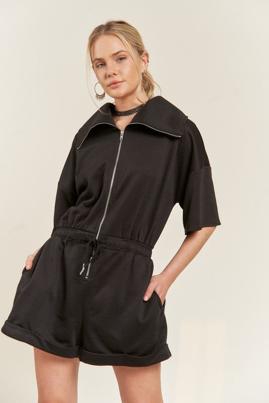 TERRY ZIP FRONT ROMPER - Pikemla