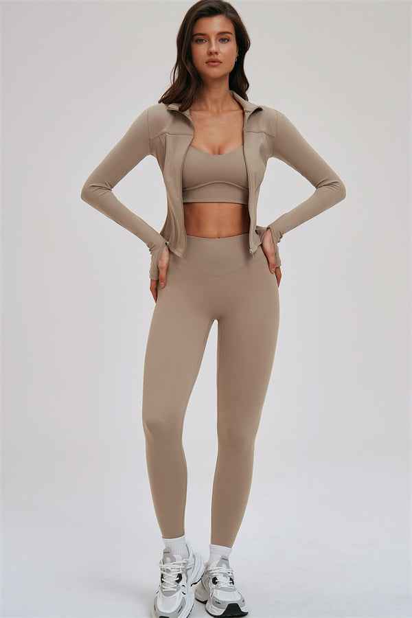 The Kinetic Zip Jacket Cross Back Sports Bra Leggings 3-Piece Set