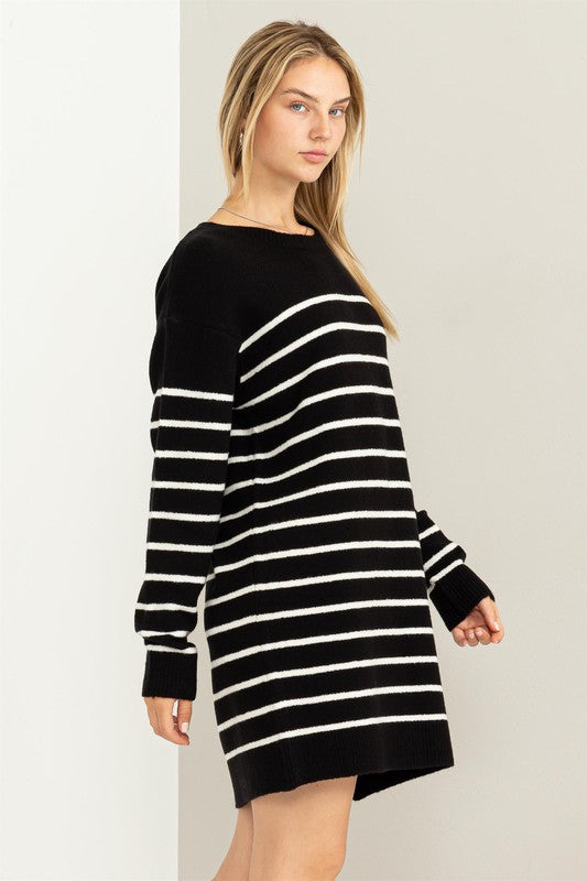 Casually Chic Striped Sweater Dress - Pikemla