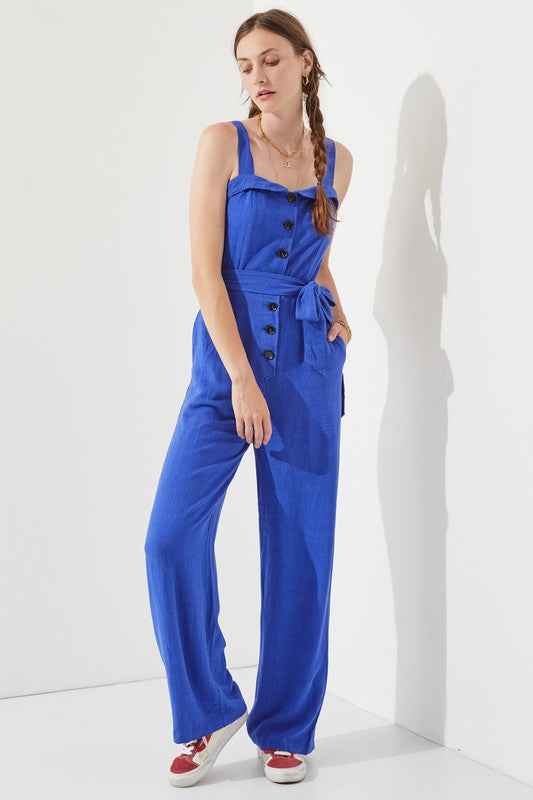 SLEEVELESS ADJUSTABLE STRAP BUTTON JUMPSUIT -Plus Sized - Pikemla